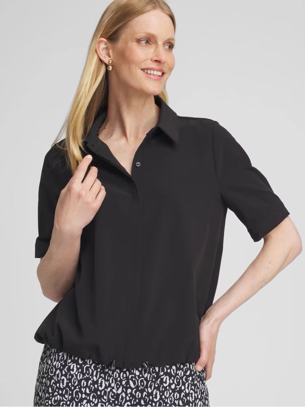 Chico's Zenergy® UPF Bungee Shirt in Black, Women's Medium (1)